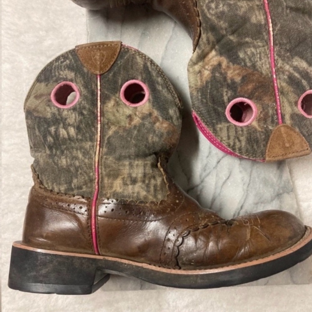 Ariat Fatbaby Cowboy Cowgirl Boots Calf Height Brown Pink Western Size 7.5 - Picture 5 of 12